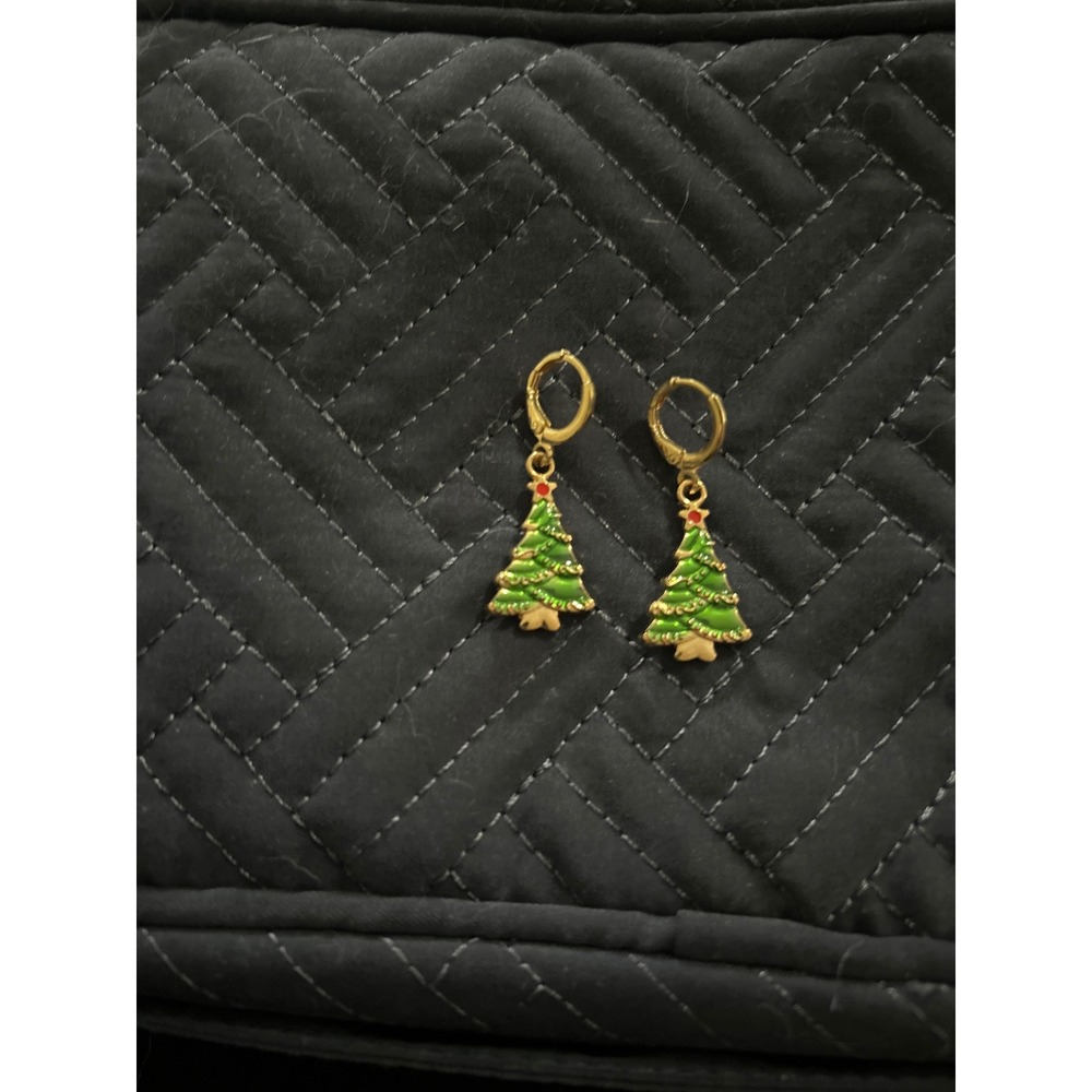 Christmas Tree Dangle Drop Earrings Gold‎ Holiday Season Festive Jewelry